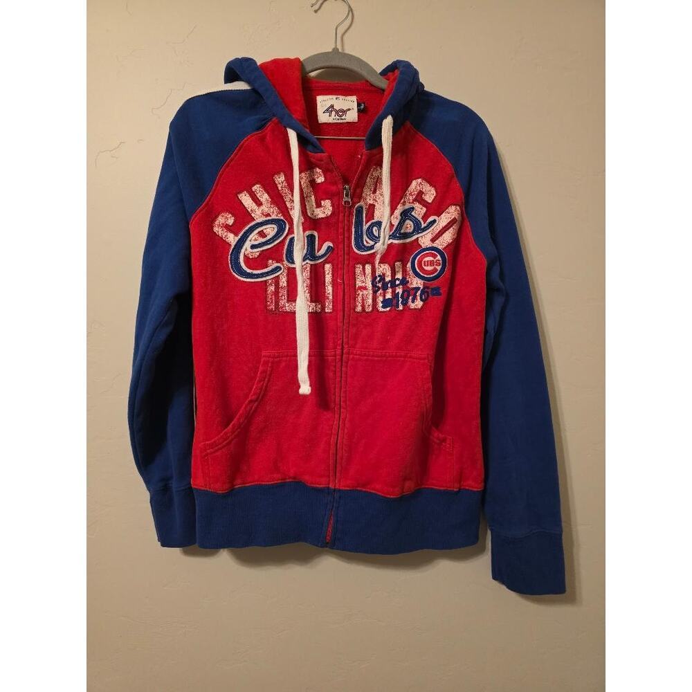 Vintage Chicago Cubs Hoodie Y2K Red Blue Zip Up MLB Spellout Athletic Sweatshirt
